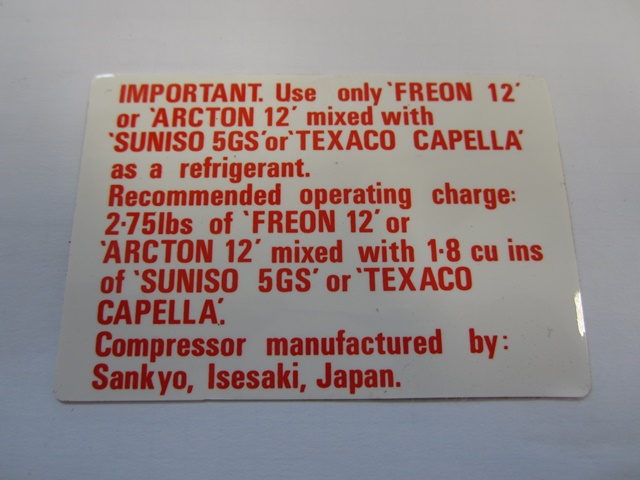 LABEL: FREON CHARGE/ACU